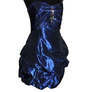 Vintage Jessica McClintock Gunne Sax Blue Satin Bubble Hem Dress XS S